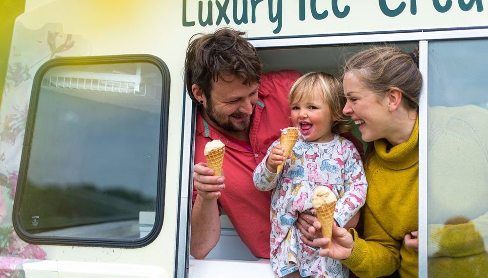 Close Up of Family in Ice Cream Van Eating Taw River Dairy Ice Cream