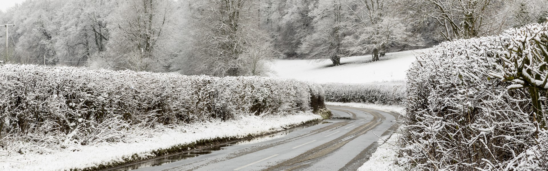 Snow and ice on rural road